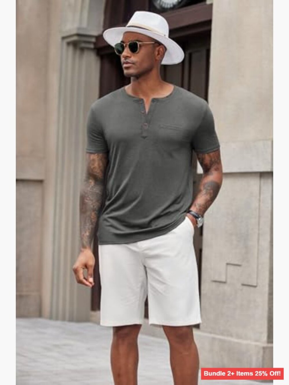 Men's Henley Short Sleeve T-Shirt with Pocket, Regular Fit, Soft Fabric - Picture 7 of 7